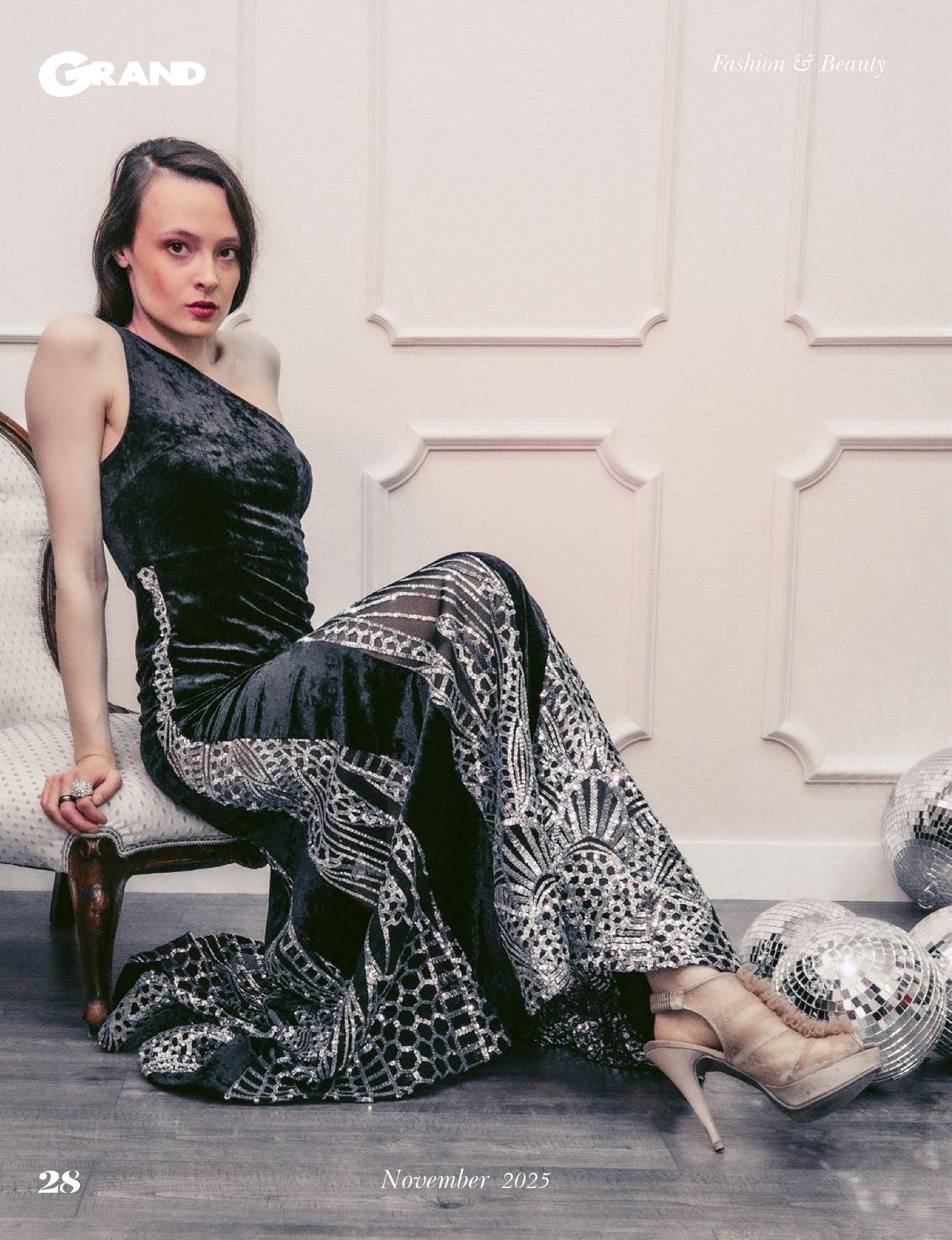 Altaira – One Shoulder Gown with Sequin Godet