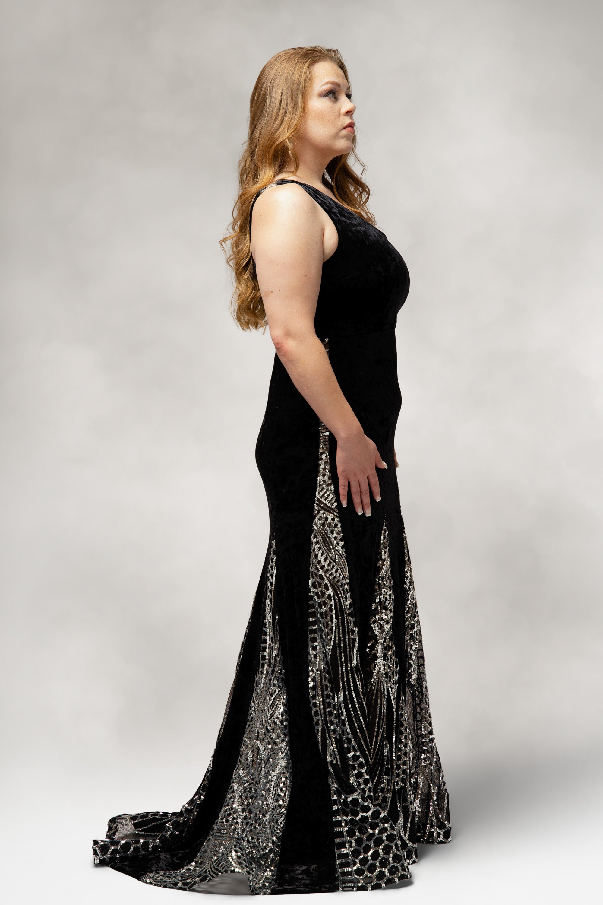 Altaira – One Shoulder Gown with Sequin Godet