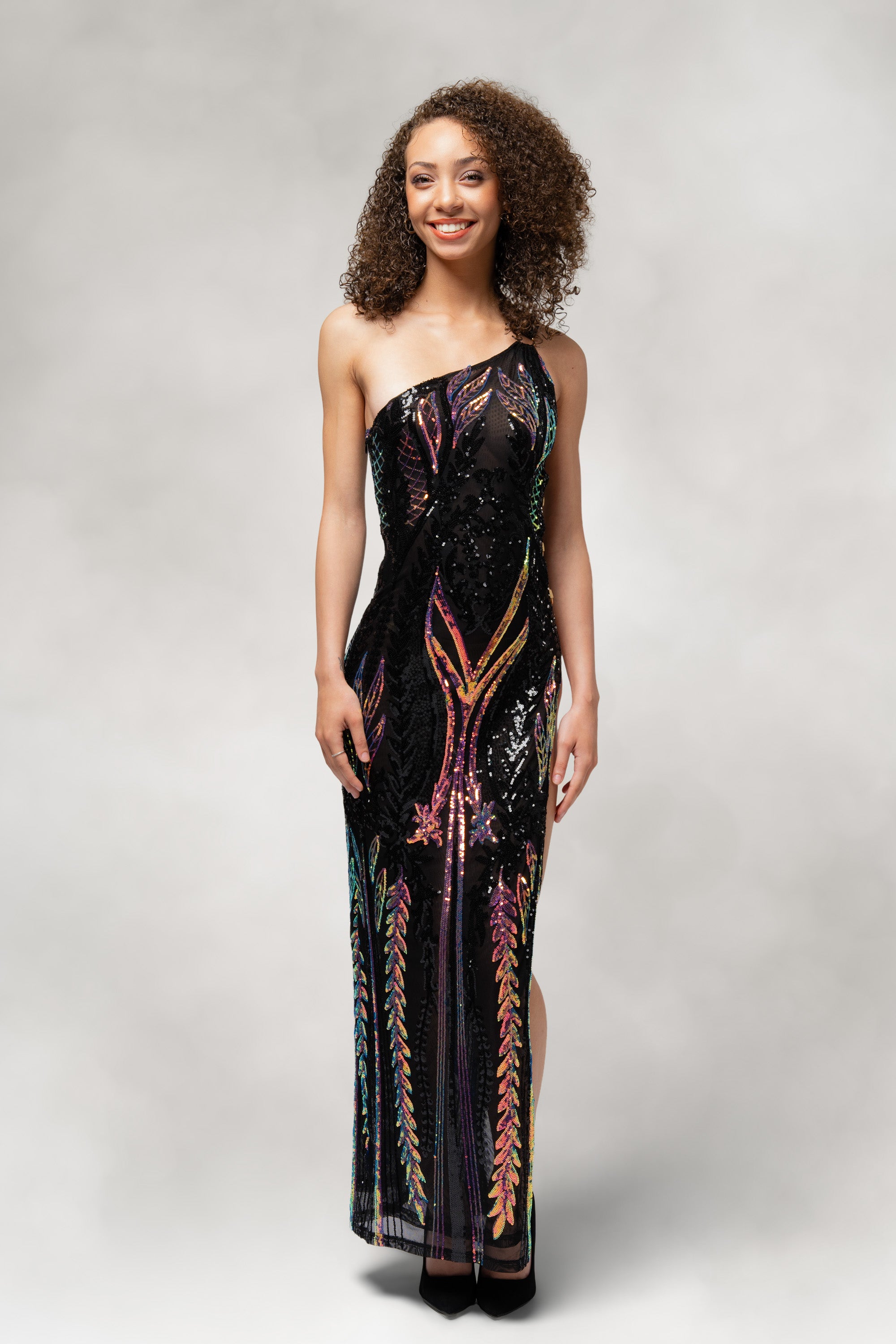 Cypress- One Shoulder Slit Dress in Sequin