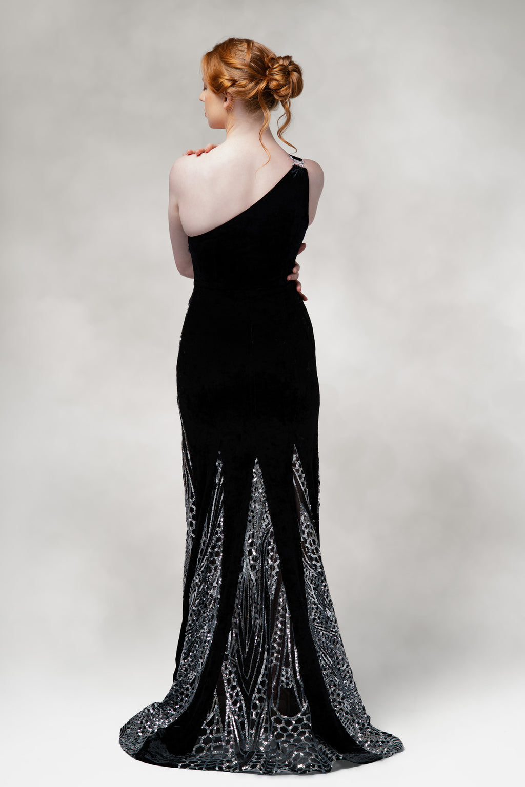 Altaira – One Shoulder Gown with Sequin Godet