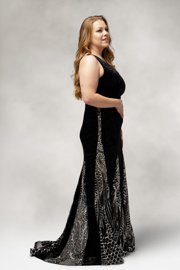 Altaira – One Shoulder Gown with Sequin Godet