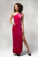 Saphira- One Shoulder Slit Dress in Velvet-10
