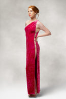 Saphira- One Shoulder Slit Dress in Velvet-12