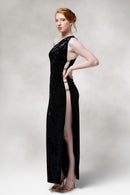 Saphira- One Shoulder Slit Dress in Velvet-4