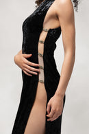 Saphira- One Shoulder Slit Dress in Velvet-5