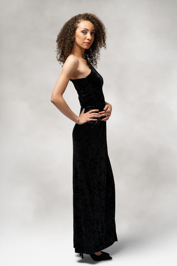 Saphira – One Shoulder Slit Dress in Velvet - 0