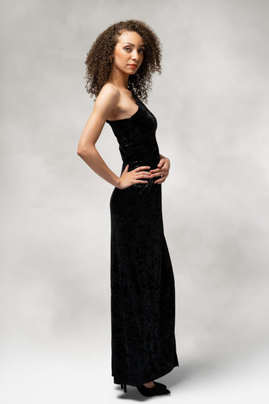 Saphira- One Shoulder Slit Dress in Velvet - 0