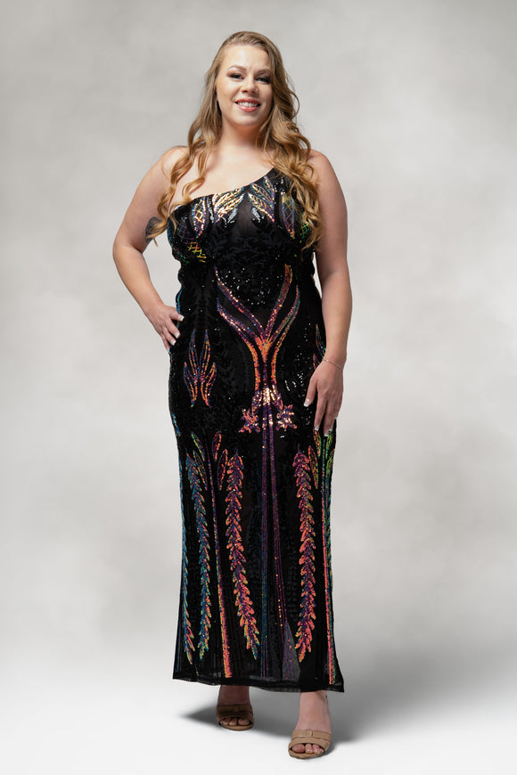 Cypress- One Shoulder Slit Dress in Sequin