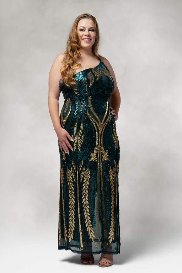 Cypress- One Shoulder Slit Dress in Sequin