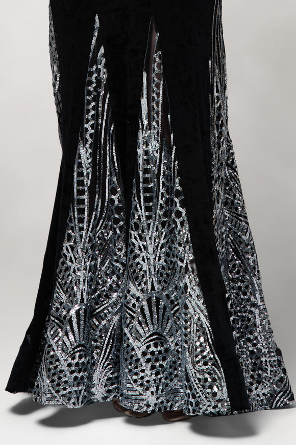 Altaira – One Shoulder Gown with Sequin Godet