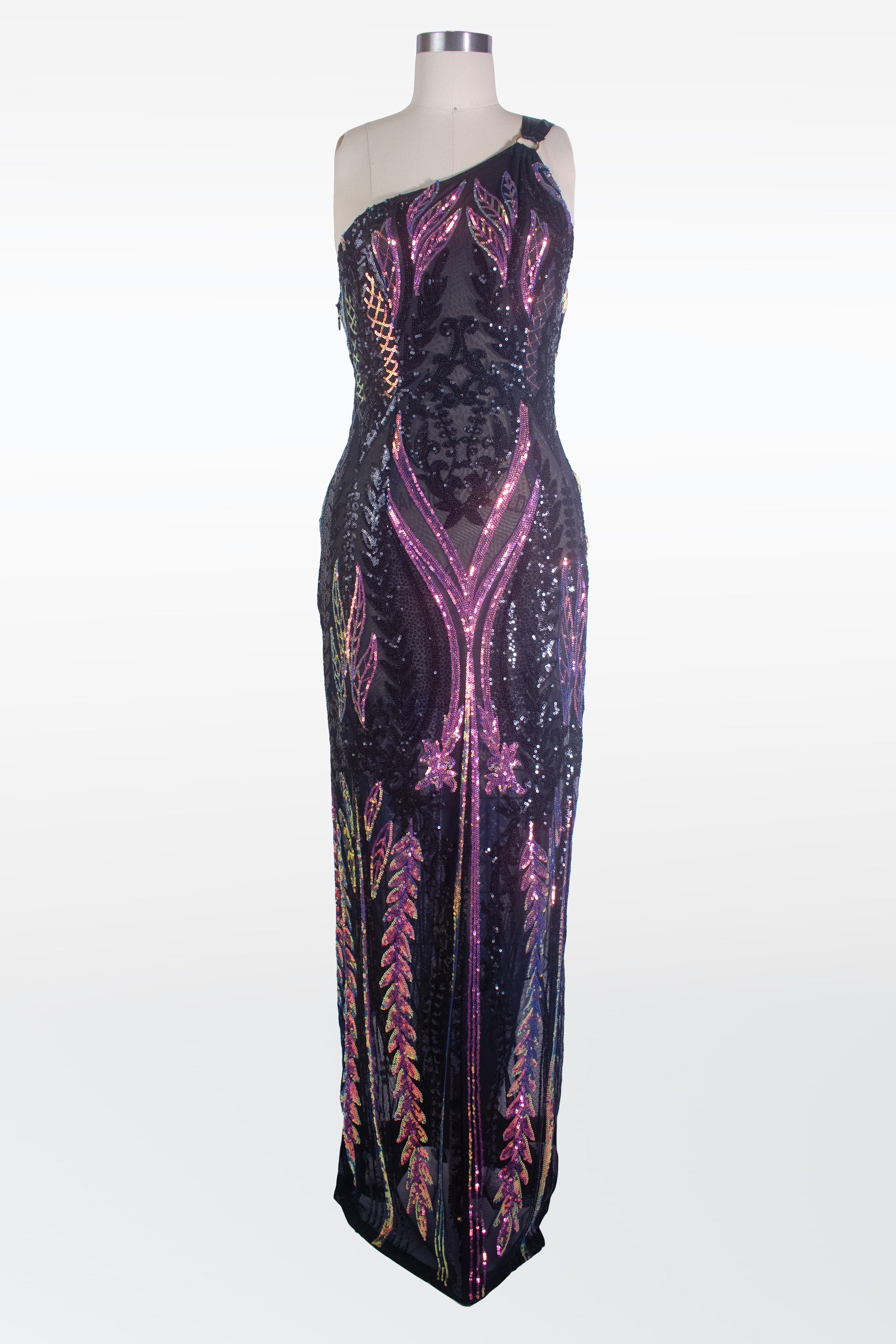 One shoulder slit sequin black and lavender