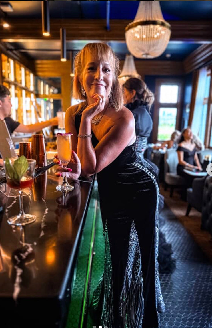 Altaira – One Shoulder Gown with Sequin Godet