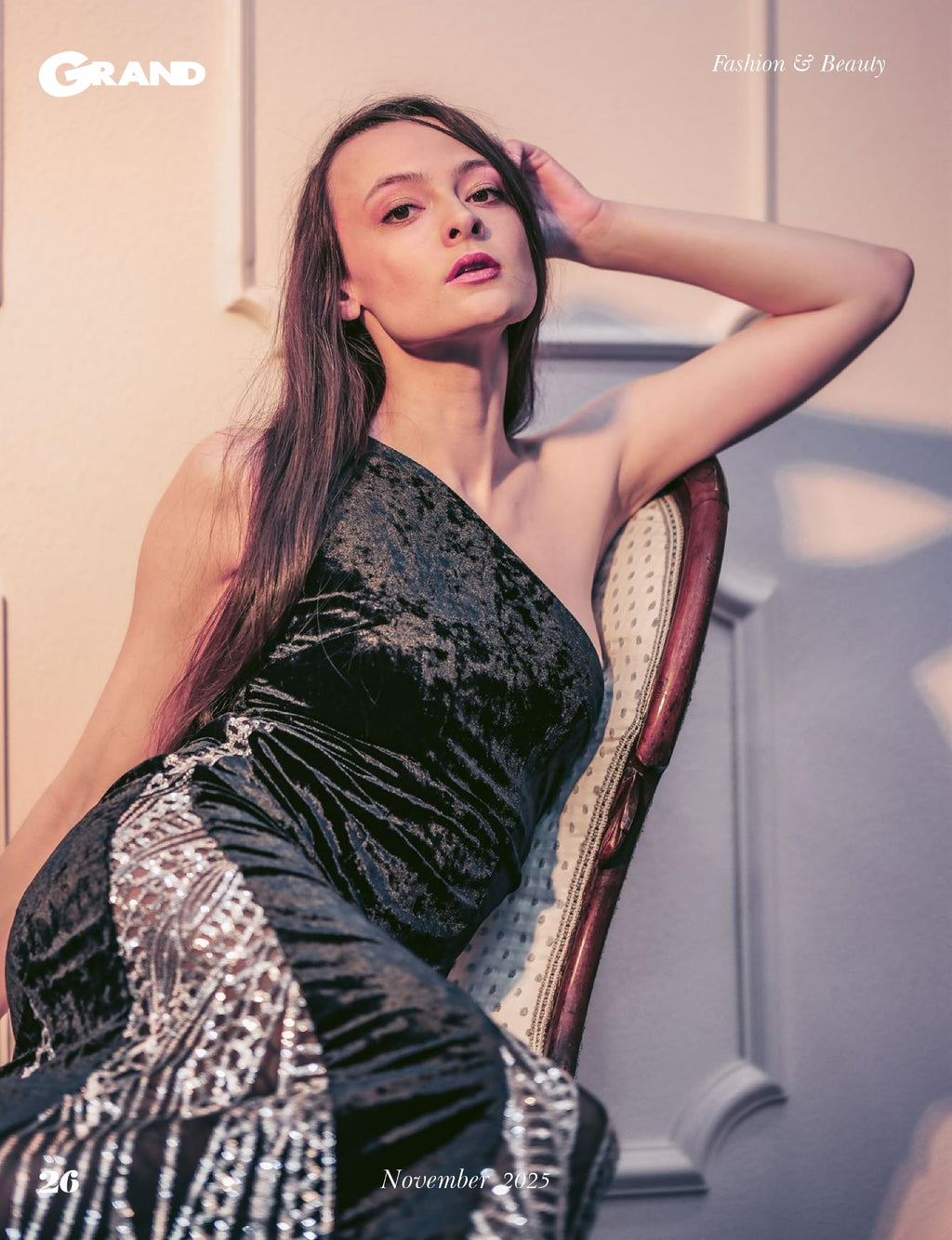 Altaira – One Shoulder Gown with Sequin Godet