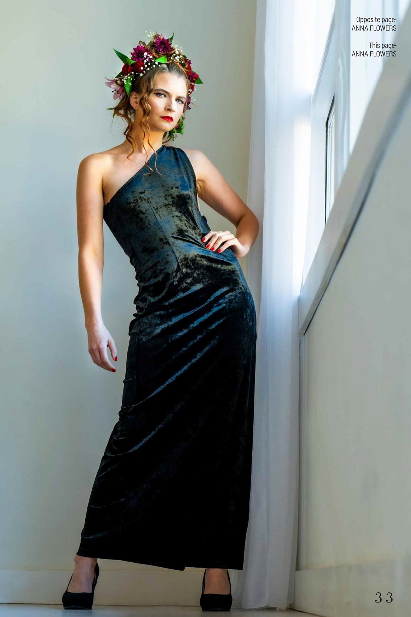 Saphira – One Shoulder Slit Dress in Velvet – Anna Flowers Designs