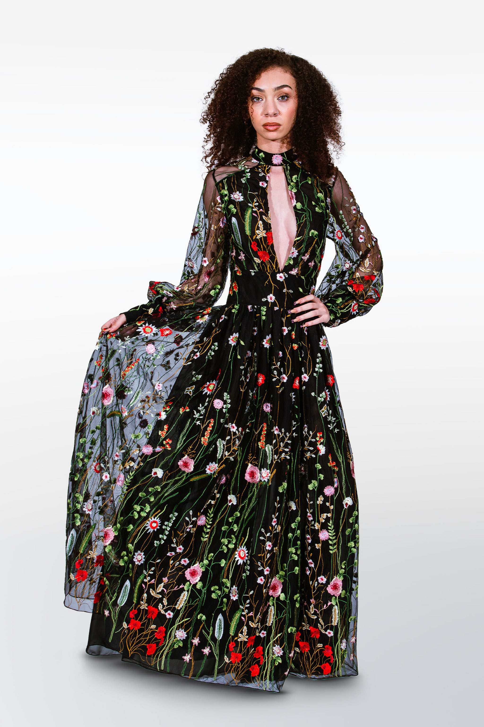 Model in Garden Floral Gown