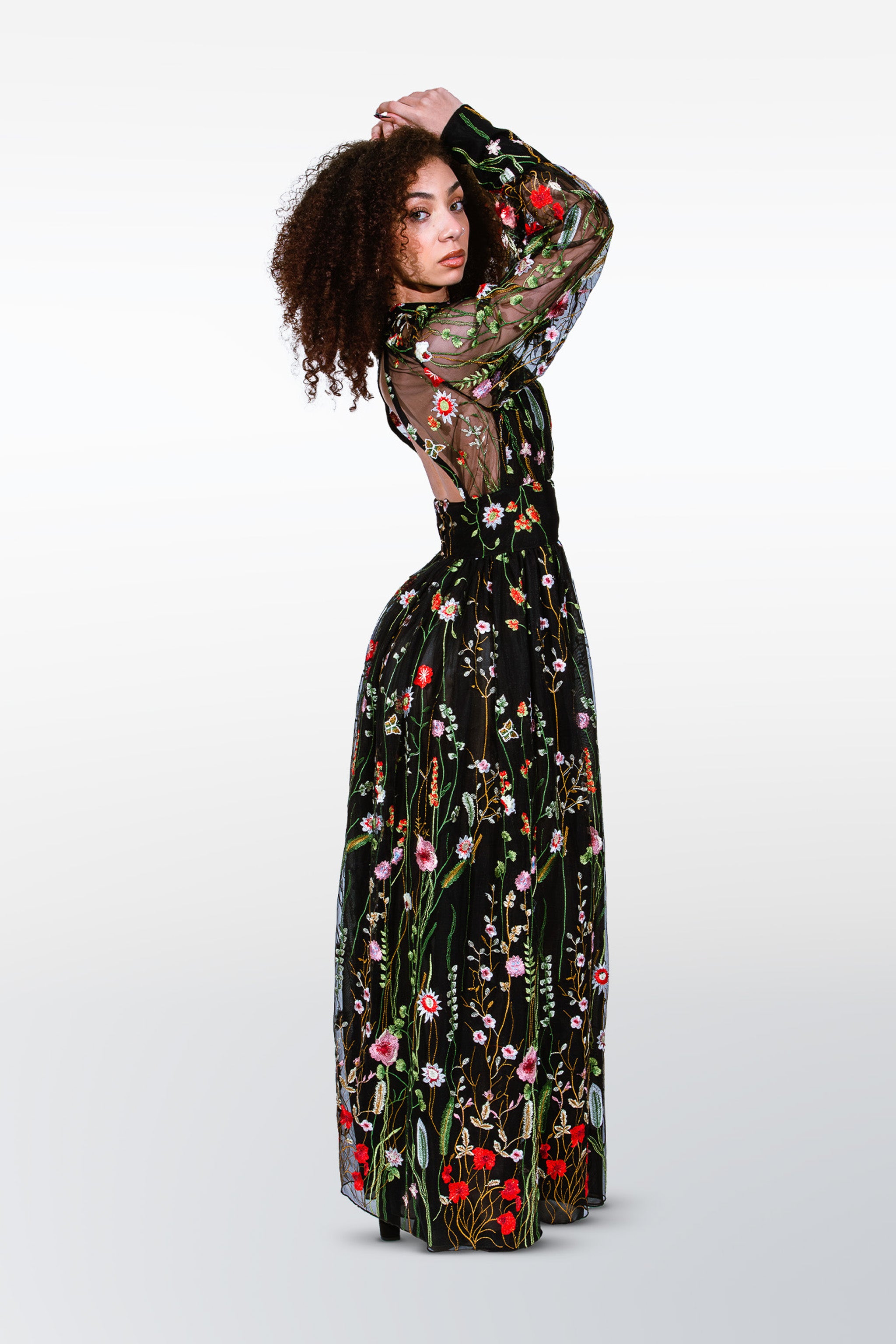 Model in Garden Floral Gown