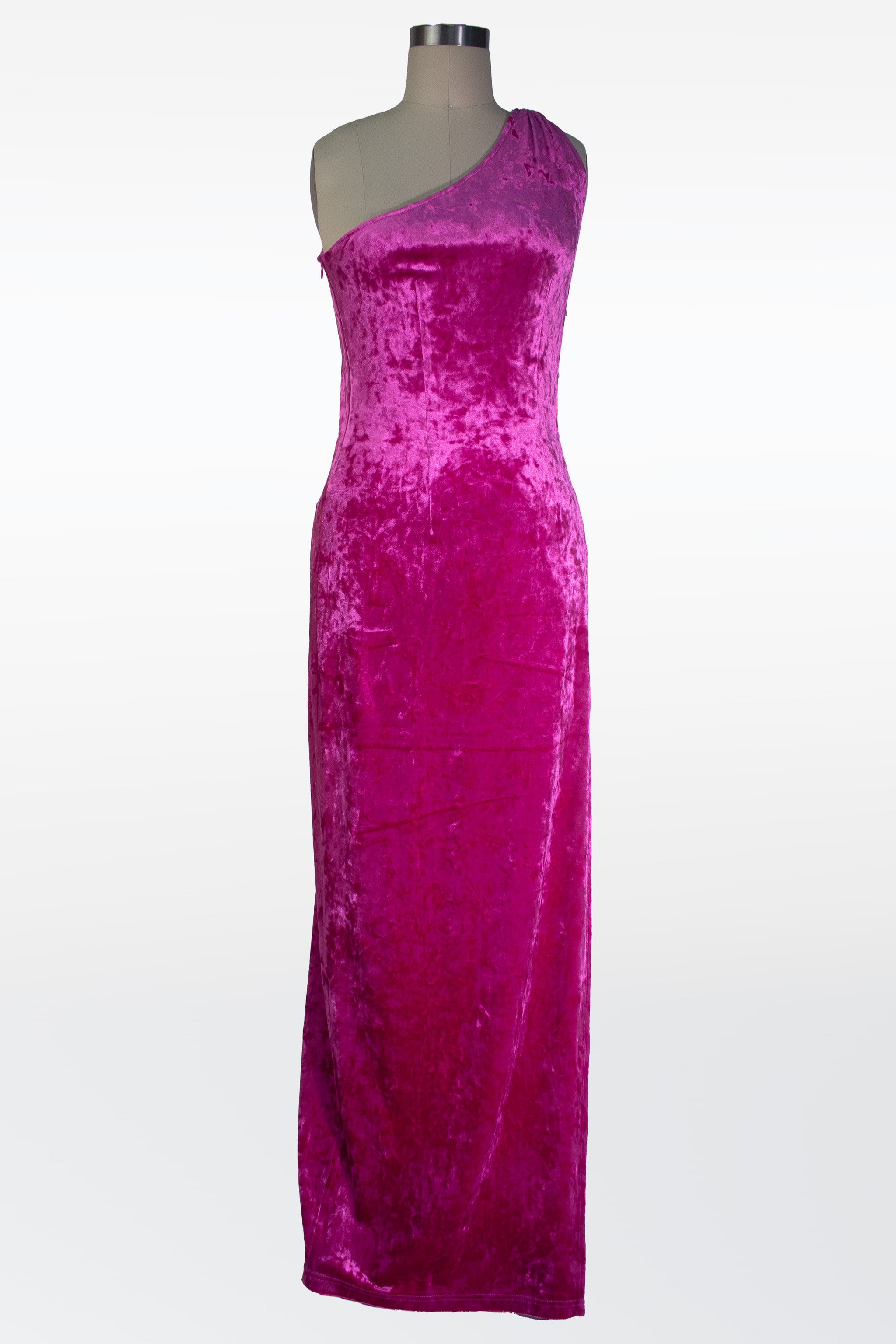 One shoulder velvet slit dress in pink